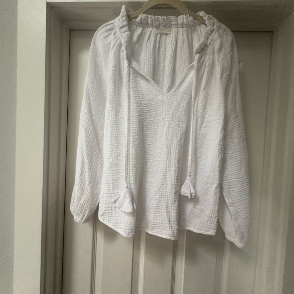 Just Living White Blouse with Tassel Accents
